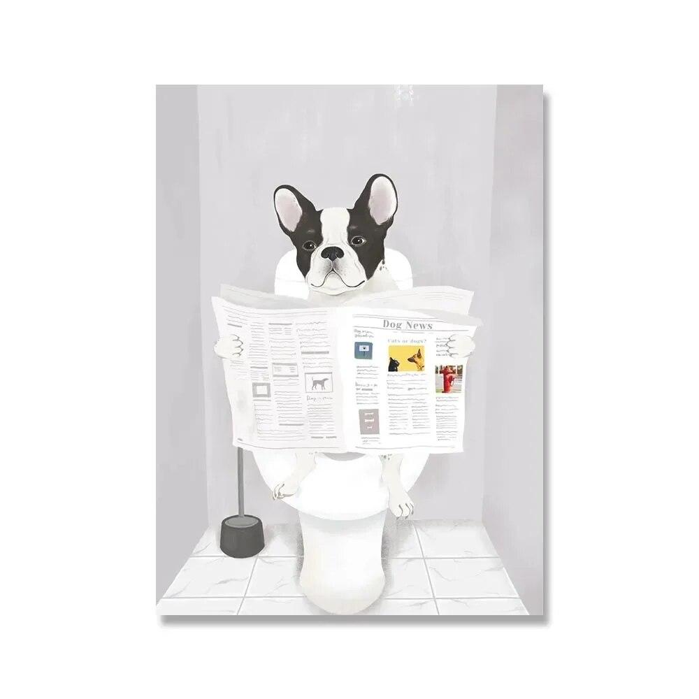 Французский бульдог в туалете, холст, картина, плакат, забавный знак правил ванной комнаты, скандинавская диаграмма, юмор, настенное искусство, домашний декор