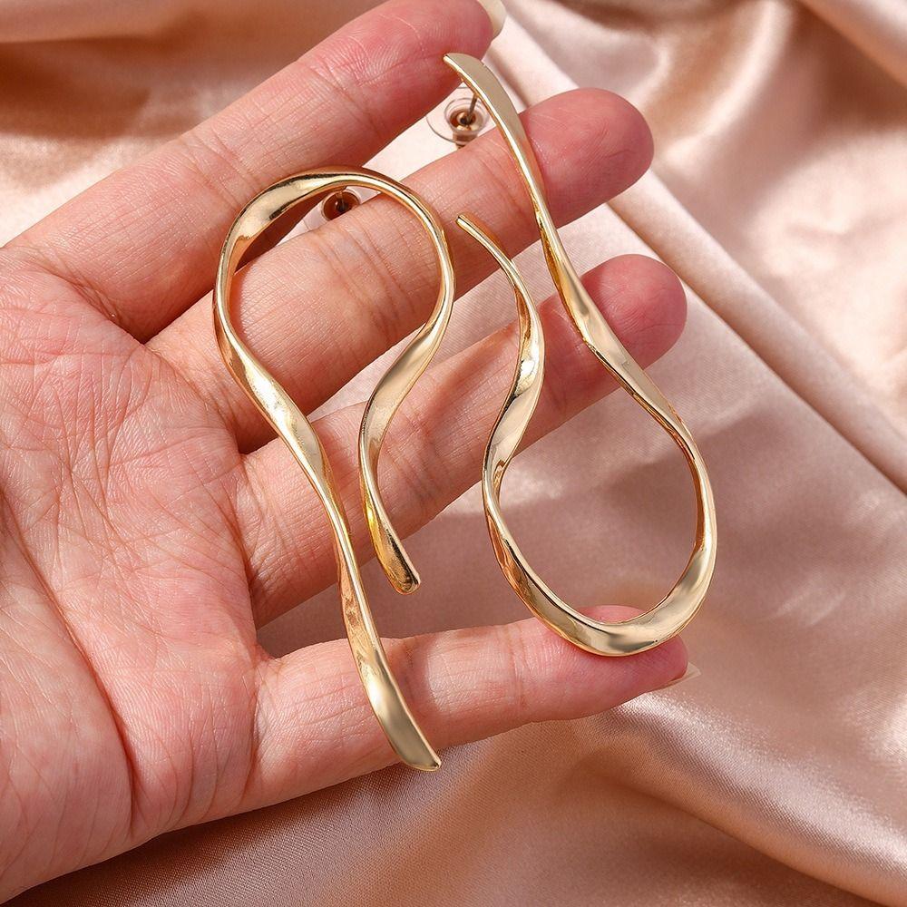 Alloy Dangle Earrings Gold Silver Color Metal Earrings Charm Asymmetric Line Earrings For Women