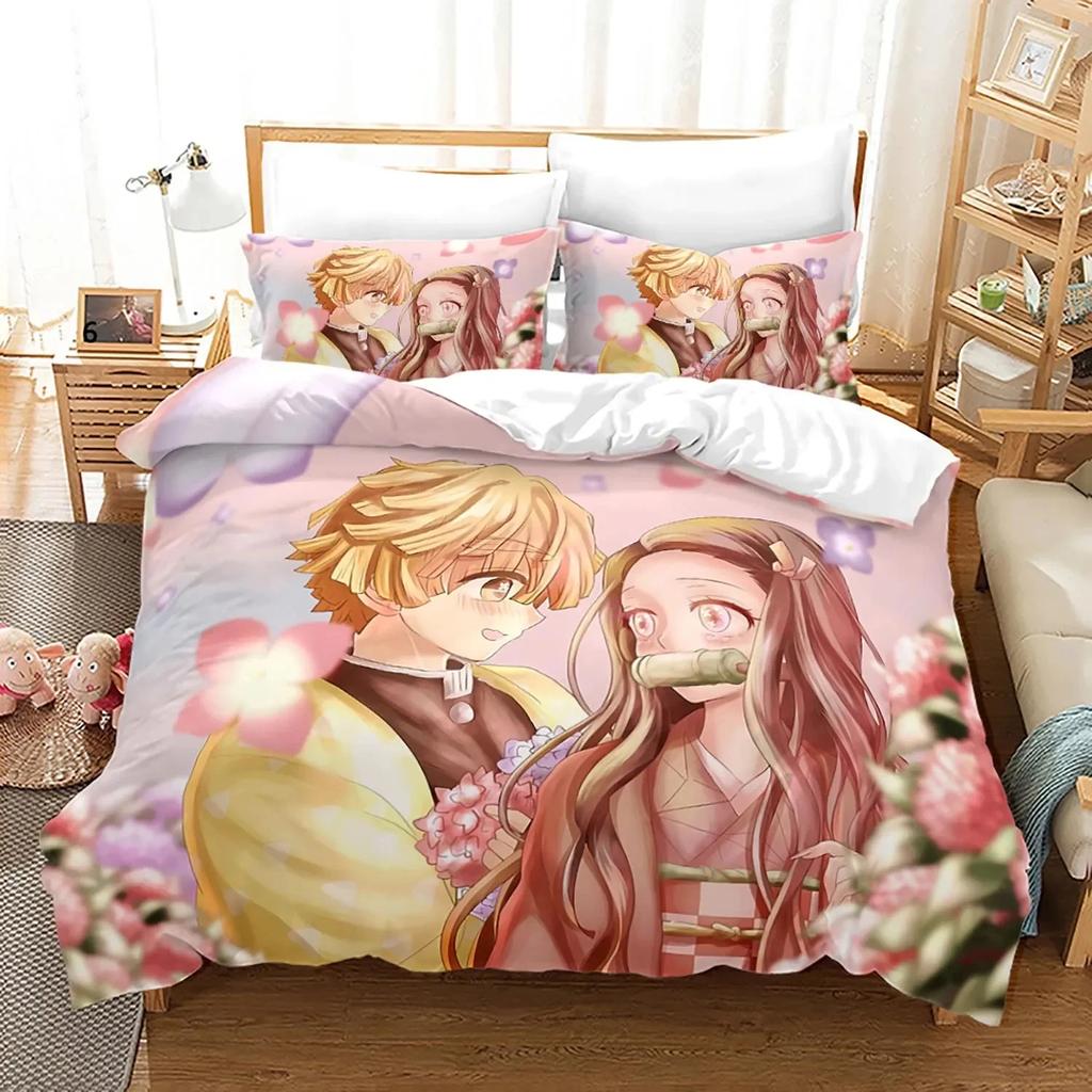 Demon Slayer 3d Bedding Set Anime Duvet Cover Pillowcases Single Twin Full Queen King Size Boys Girls Boys Gift Home Decor