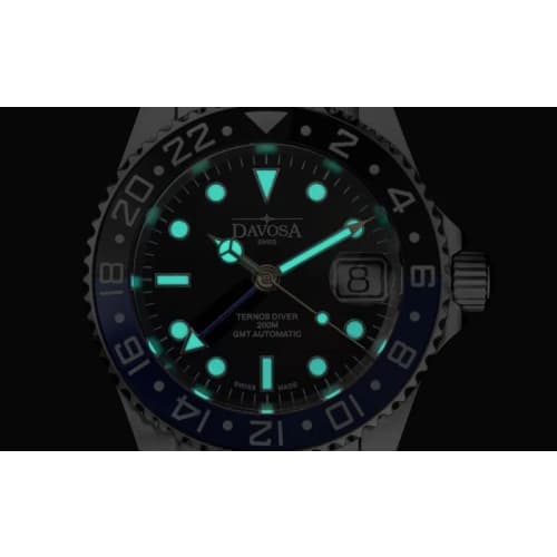 Davosa Ternos Ceramic GMT Swiss-Made Automatic Watch, 20 ATM Water Resistant, Silver, 161.590.04, Men's