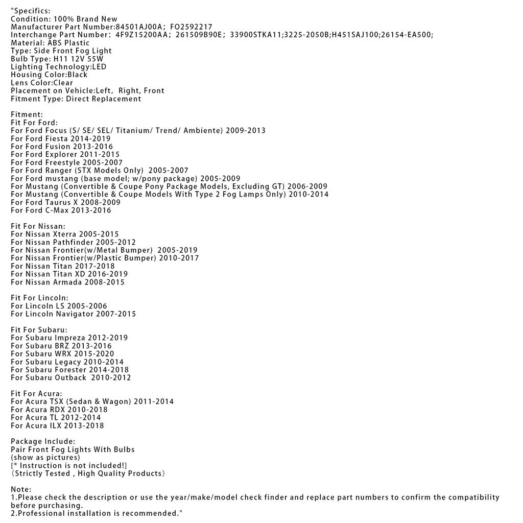 Пара светодиодных дневных ходовых огней/противотуманных фар для Ford Focus Fiesta C-Max 84501AJ00A