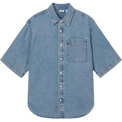 Levis Cool Series Свободная Удобная Универсальная Рубашка Поло Джинсовая с Коротким Рукавом Мужские рубашки Синяя 002WR-0001