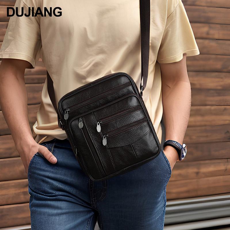 Мужская вертикальная сумка кроссбоди из натуральной кожи - Большая вместимость, Коровья кожа высшего слоя, Повседневная уличная наплечная сумка