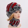 New Good Elastic Lady Winter Rex Rabbit Fur Hats Scarves Knitted Women Natural Fur Caps Scarves Sets 2 Pieces Hats Mufflers