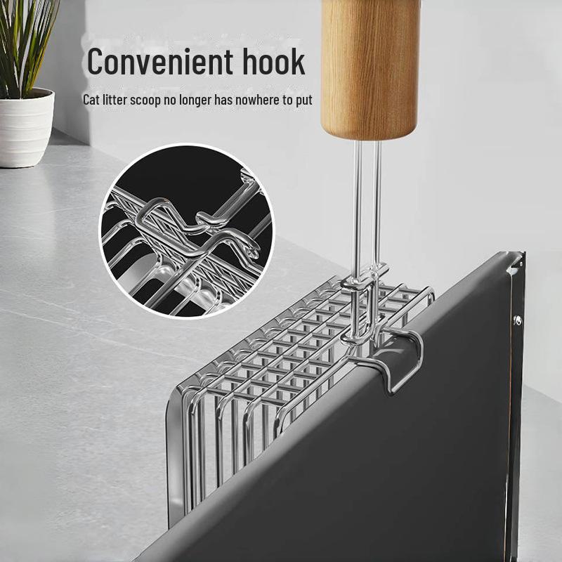 Большой металлический совок для кошачьего туалета с мелкими отверстиями для тофу и рудного песка - конструкция «два в одном» с функцией «толкай и тяни»