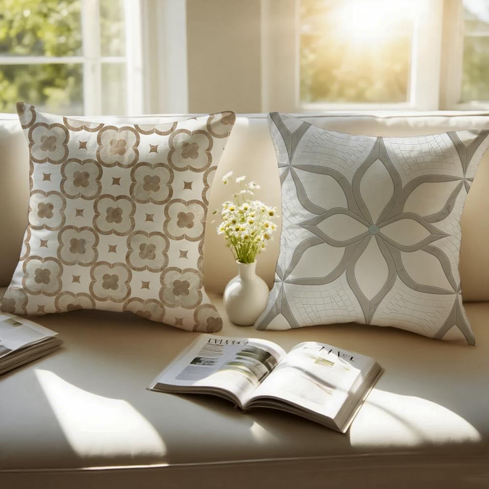 Retro Geometric mosaic tiles Cushion Cover Pillowcase Antidustmite Invisible Zipper Short Plush Sofa Cushion