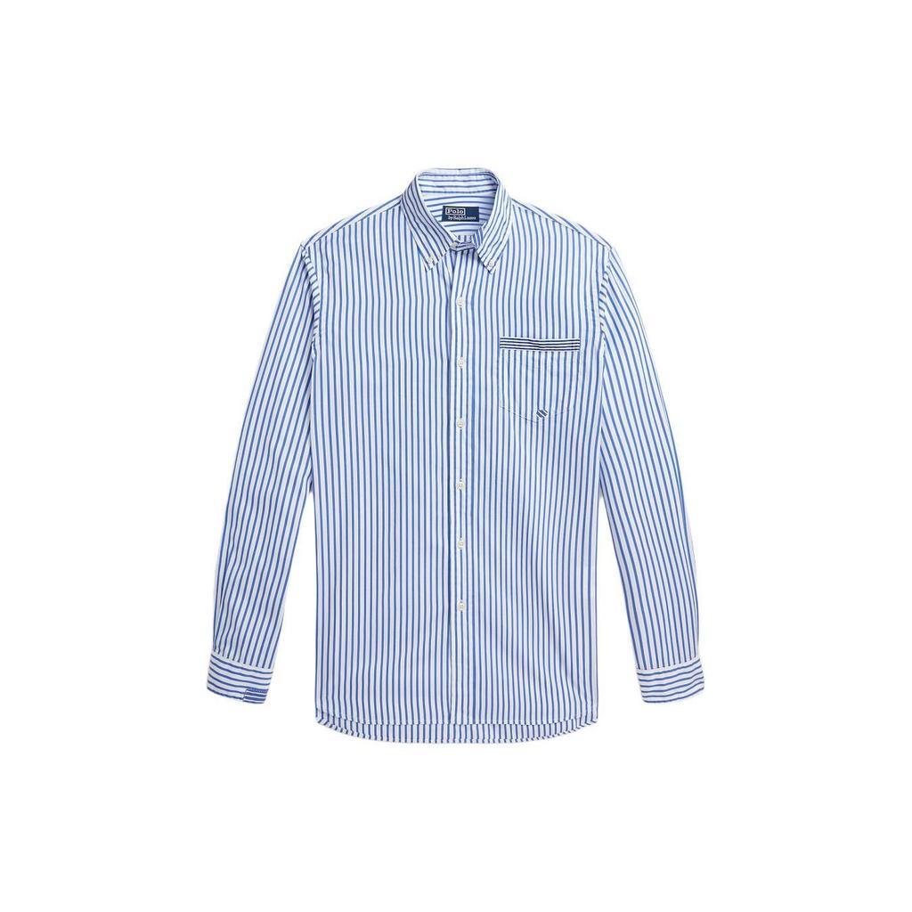 Polo Ralph Lauren SS24 Striped Patch Point Collar Single-Breasted Long Sleeve Shirt Men Shirts Blue MNPOWOV16823440-400