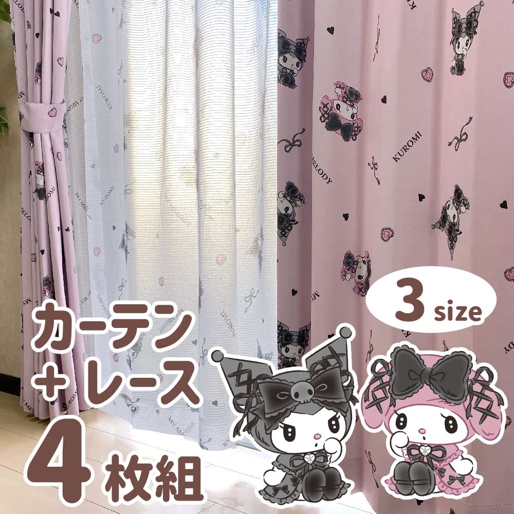 Sanrio Kuromi My Melody Midnight Mello Ткань Класс 2 Затемняющие Теплозащитные Шторы Комплект из 4 шт Ширина 100 x 178 см Длина Sanrio SANRIO My Melody