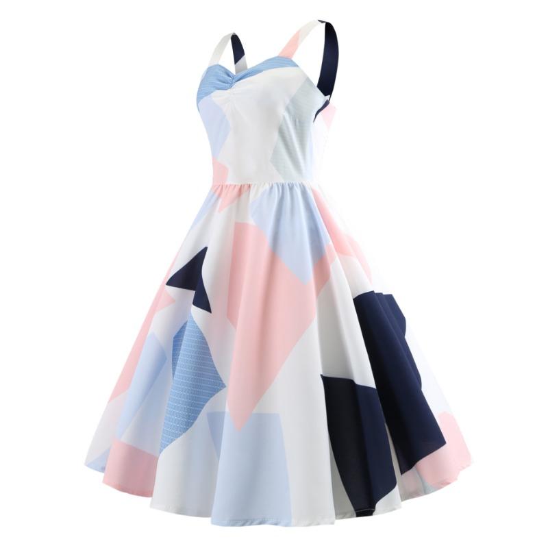 Vintage Pendulum Dress Chest Wrap Slim Geometric Pattern Print Skirt