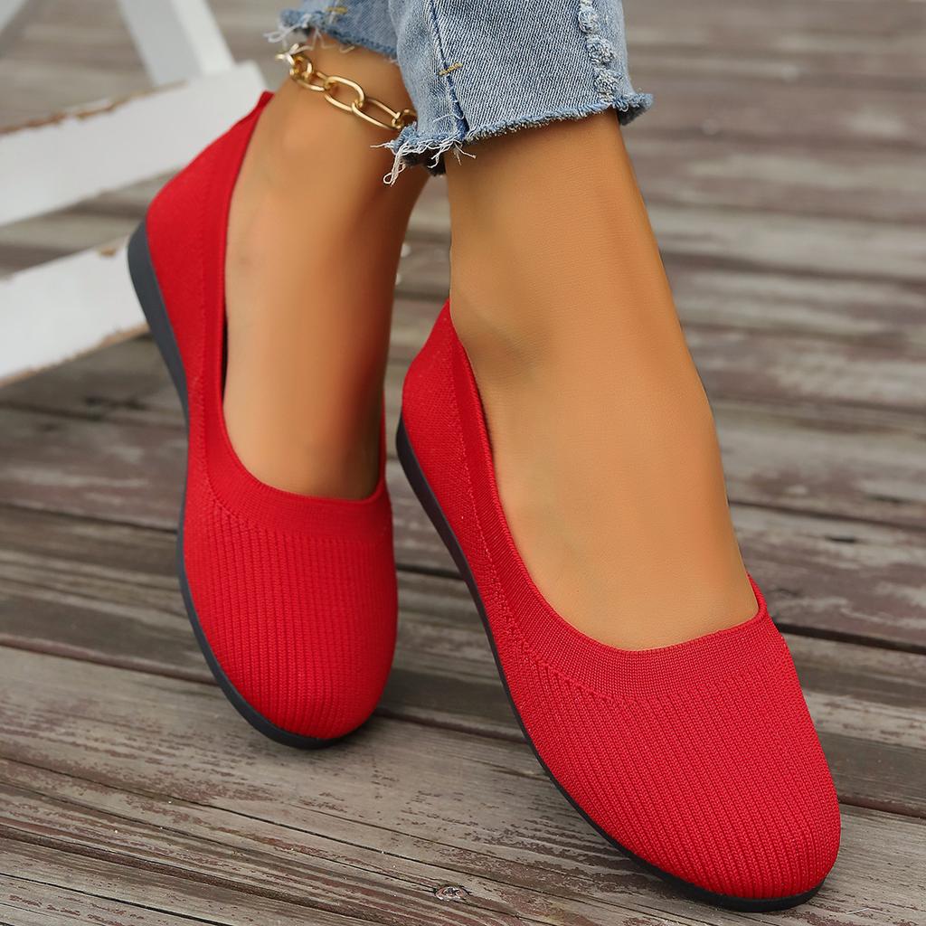 Spring Flat Bottomed Round Toe Shoes with Shallow Mouth for Mothers Knitted Fashionable Versatile Shoes