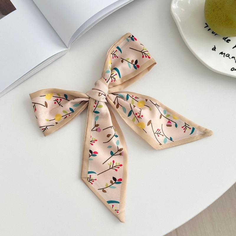 Silk Scarf Long Strip New Small Fresh Pastoral Headscarf Bow Headband Tied Bag Streamer Decorative Scarf Belt