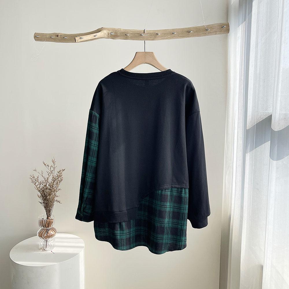 Dimanaf Новинка 2022 года, женские толстовки больших размеров, осенние женские лоскутные пуловеры зеленого и черного цвета в клетку с круглым вырезом, хлопковые свободные корейские топы