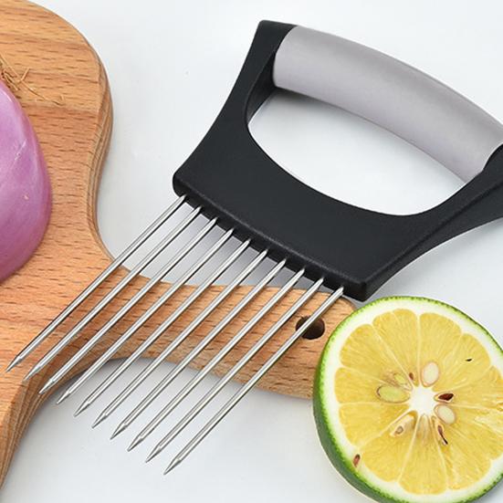 Держатель для лука для нарезки зубцами из нержавеющей стали, устойчивый к ржавчине овощерезка для картофеля, помидоров, авокадо, яиц, фруктов, лимонов, мяса, вспомогательный инструмент