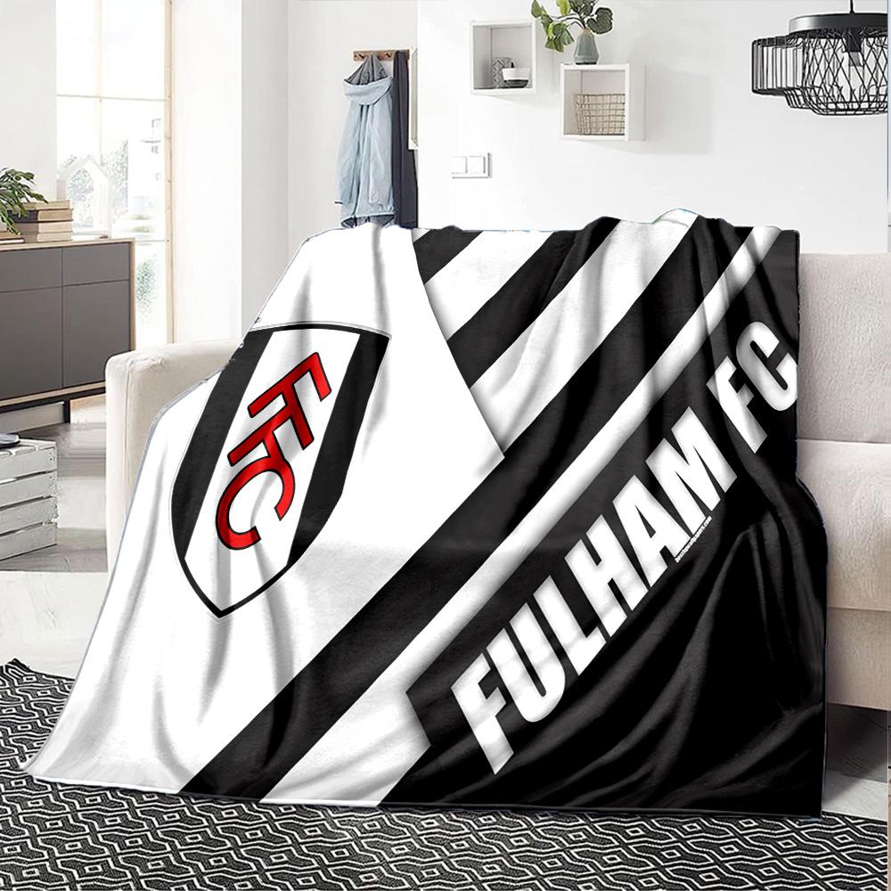 Fulham Football Crest Flannel Blanket, Soft Polyester, Modern Design, All-Season for Camping, Travel, Gifts for holidays or birthdays