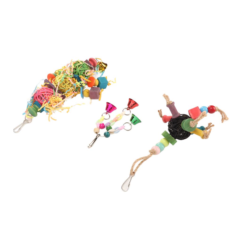 3 шт. Игрушки для измельчения птиц, красочные, снимающие скуку, подвесные жевательные игрушки с колокольчиками для птиц, попугаев