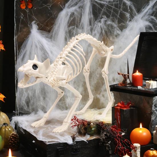 Хэллоуин Скелет Кошки Украшение Ужас Пластиковый Котенок Скелет Кость Украшение с Подвижной Челюстью Шея Хвост для Вечеринки на Хэллоуин Домашний Двор Декор