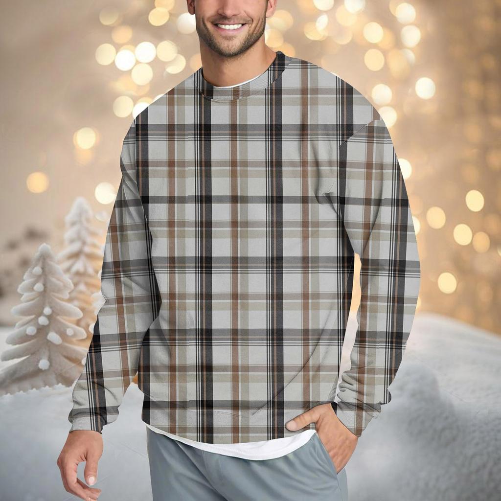 Мужская повседневная мода удобная клетчатая круглая горловина пуловер толстовка свитшот