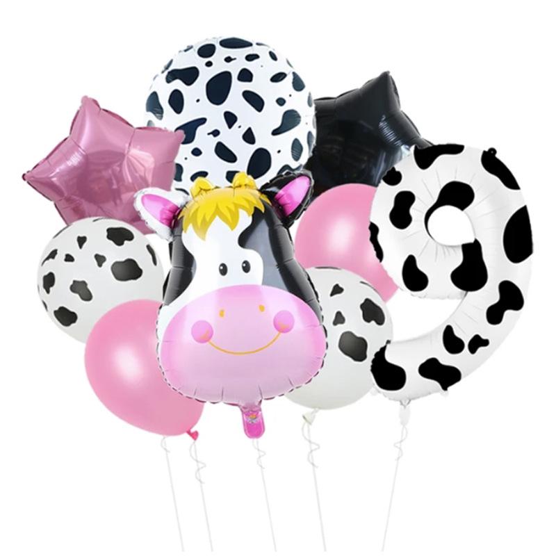 Temu Cow 40-Inch Digital Aluminum Film Balloon Set Black And White Farm Theme Birthday Decoration Balloon