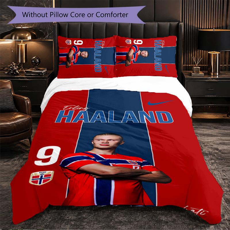 Erling Haaland Themed Bedding 3Pcs Duvet Cover Set Decorative Bed Linen For Teen Room Home Decoration