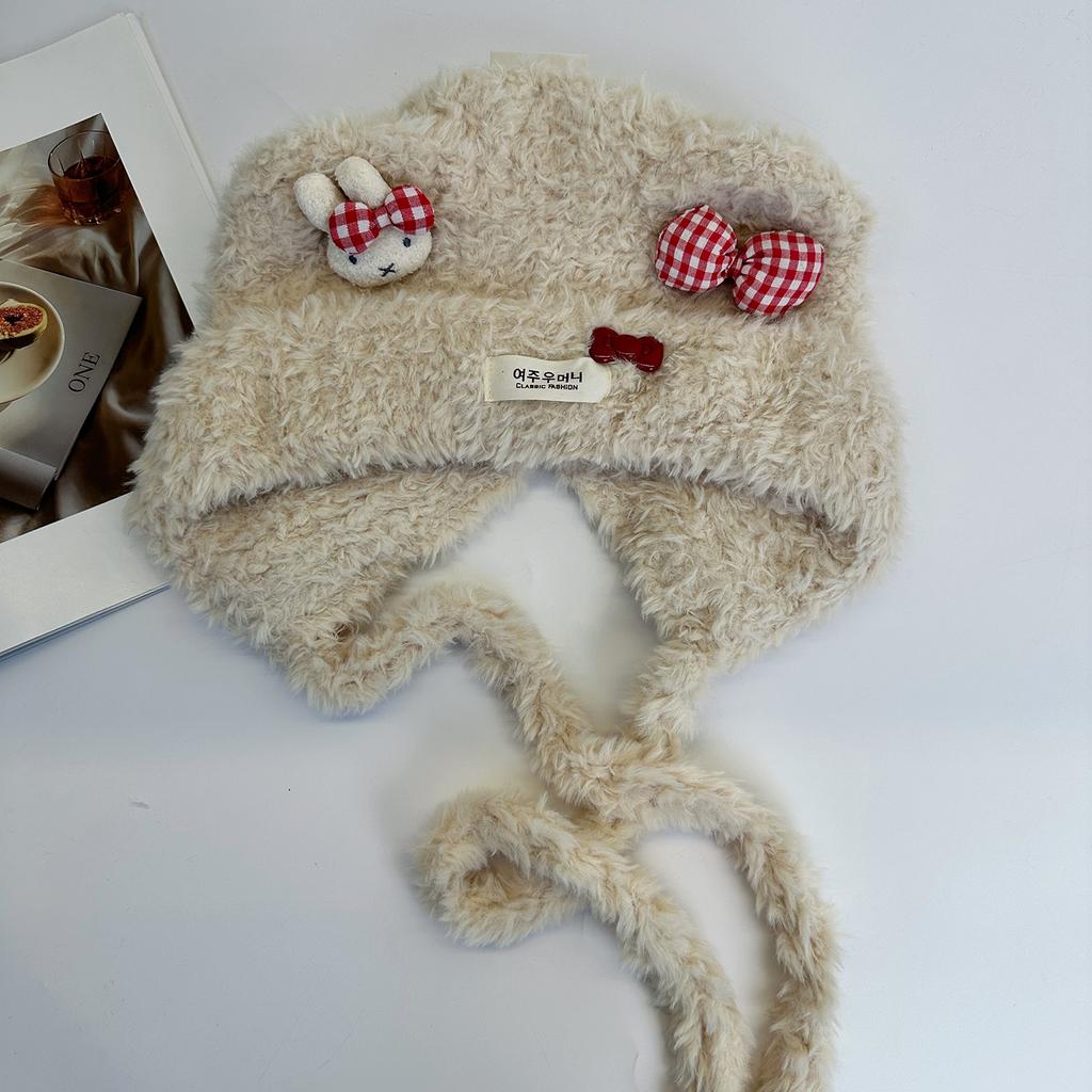 Bear ears sweet cute plush hat bow kt cat ear hat autumn and winter warm plush hat