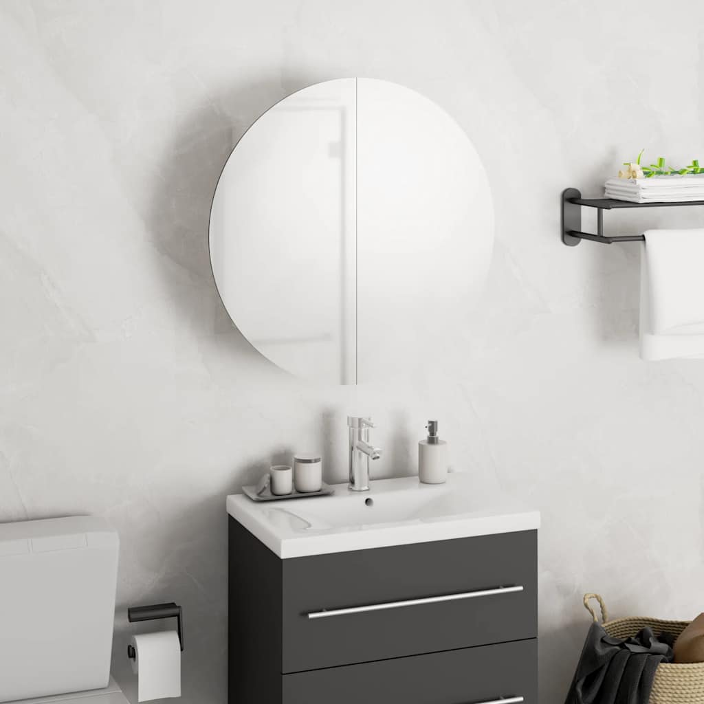 Bathroom Cabinet with Round Mirror & White LED Lighting 40 x 40 x 17.5 cm