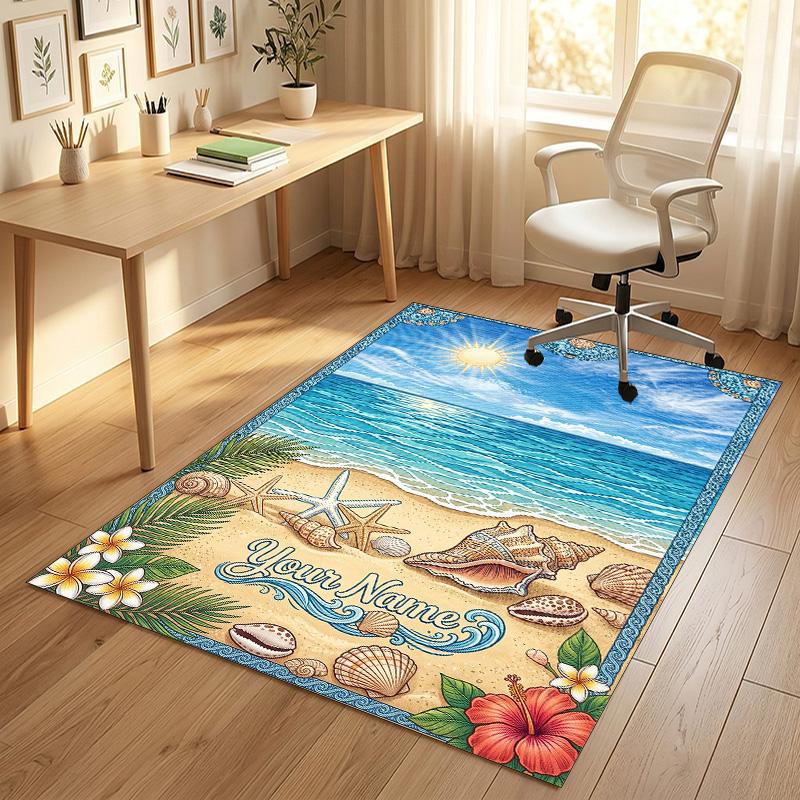 Beach Shell Starfish Theme Soft Crystal Velvet Rug Custom Name & Text Print Non Slip Floor Rug for Bedroom Living Room
