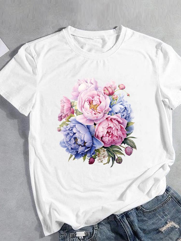 Unisex Flower Style Trend 90s Short Sleeve Fashion Print Lady Tee Top Clothing Casual  Tshirt FeUnisex Graphic T-shirts