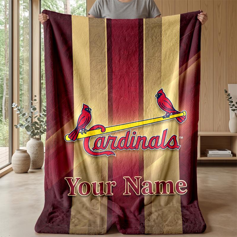 St. Louis Cardinals Custom Flannel Throw Blanket Print Your Name Text Soft Warm Blanket Holiday Present