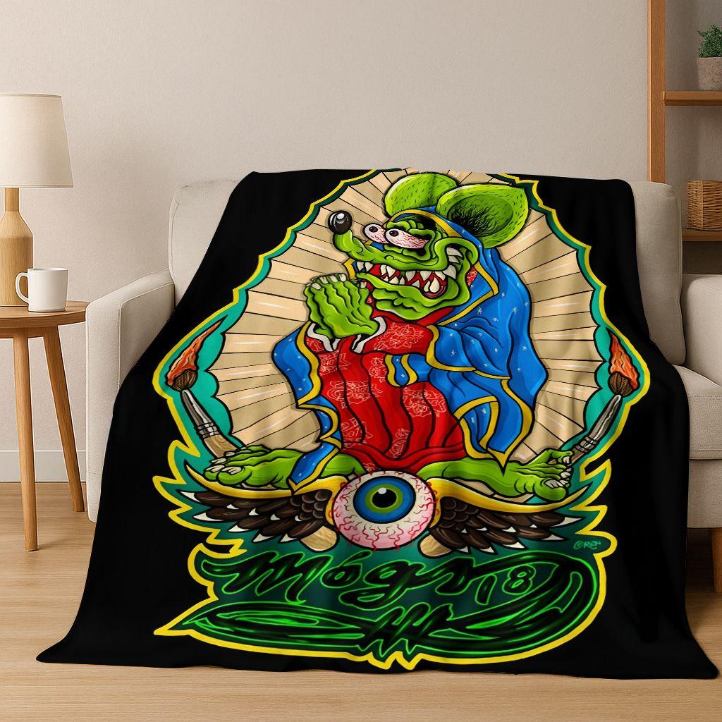 3D Бунтарский RAT FINK Автомобильный Знак Мультяшное Фланелевое Одеяло, Теплое и Уютное Мягкое Плед для Дома Спальни Кровати Дивана Покрывало для Пикника
