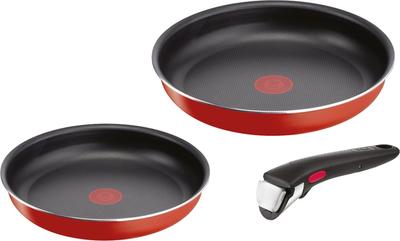 Tefal Набор кастрюль и сковородок со съемной ручкой для газовой плиты, не содержащий вредных веществ, таких как Neo Paprika red L15193, набор из 3 предметов, только PFOA,