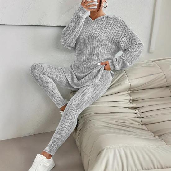 2 шт./комплект женский костюм с капюшоном брюки средней длины с капюшоном длинные рукава топ