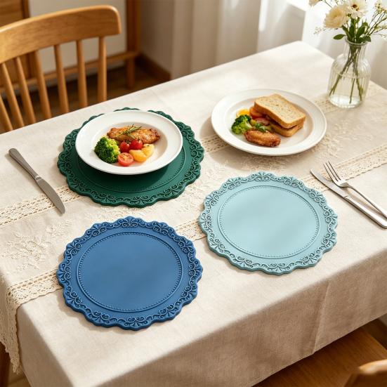 Round Silicone Placemat 9 Inch European Style Waterproof Non-Slip Table Mat