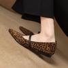 Мода 2025 Весна Женские Балетки Острый Носок Низкий Каблук Овчина Замша Кожа Женская Обувь Лаконичная Ретро Леопардовый Принт Мэри Джейн Женская Обувь
