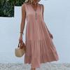 GMXIA Summer Sleeveless Pleated Skirt Loose V-neck Midlength Dress