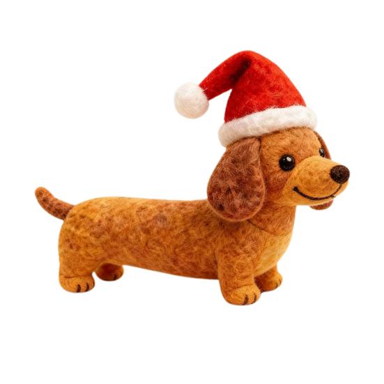 1/2Pcs Christmas Felt Dachshund Figurine Handcrafted Santa Hat Dog Ornament Simulation Puppy Statue Animal Sculpture Home Office Desktop Decoration