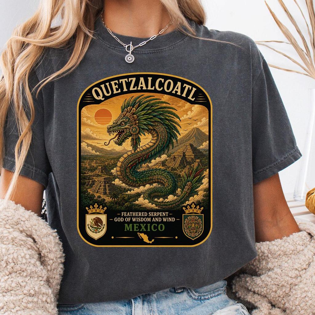 Quetzalcoatl comfort colors T-shirt, Quetzalcoatl Shirt, Vintage Aztec Mythology Tee, Feathered Serpent T-Shirt, Mesoamerican Legend