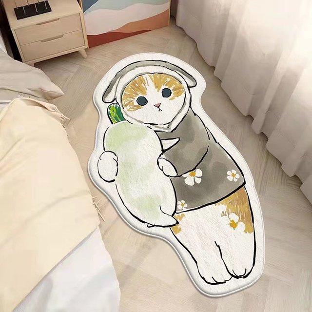 Милый ковер с мультяшным котом, плюшевые, пушистые, нерегулярные прикроватные ковры, утепленный нескользящий напольный коврик, коврик для детской комнаты, декор для спальни