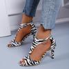 Туфли на каблуках для женщин Элегантные босоножки на среднем каблуке, лето 2024, весна, туфли-лодочки с леопардовым принтом и открытым носком, босоножки на высоком каблуке