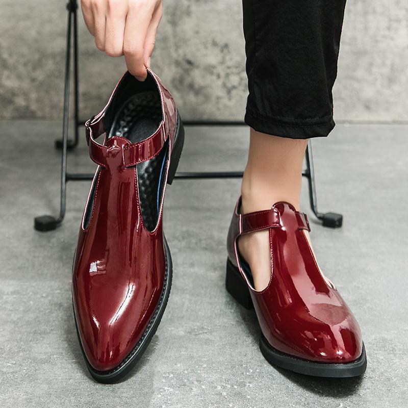 Мода Европейская Станция Новые Мужские Остроносые Сандалии Повседневные Простые Дышащие Кожаные Туфли Черные Красные Размеры 38-46 Мужская Обувь