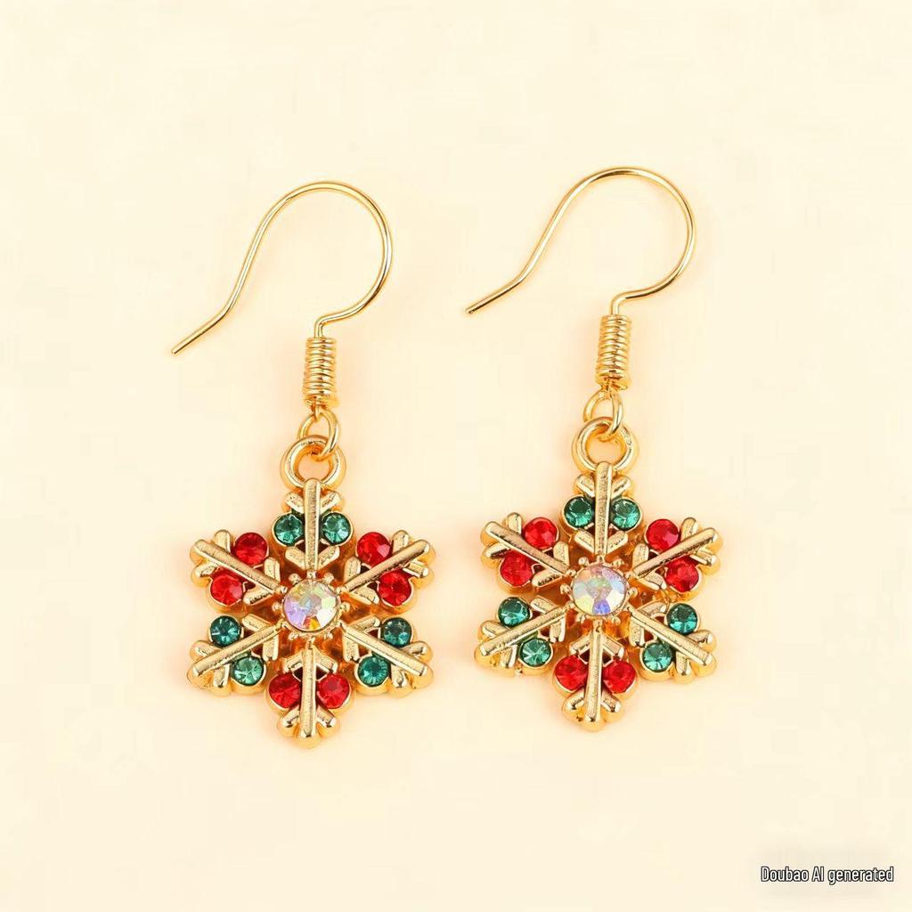2025 Красочные серьги-подвески в виде снежинок со стразами - Элегантный шестилепестковый дизайн для женских рождественских украшений