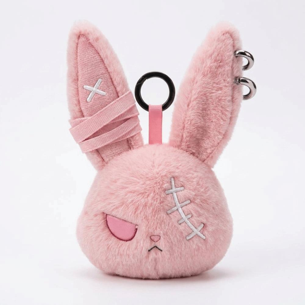 Gothic Wounded Rabbit Keyring Hoop Earrings Cute Furry Bag Pendant  Gift For Women