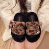 Fashion fluffy slippers women wear autumn and winter new style belt buckle thick bottom heightening one-word cotton slippers