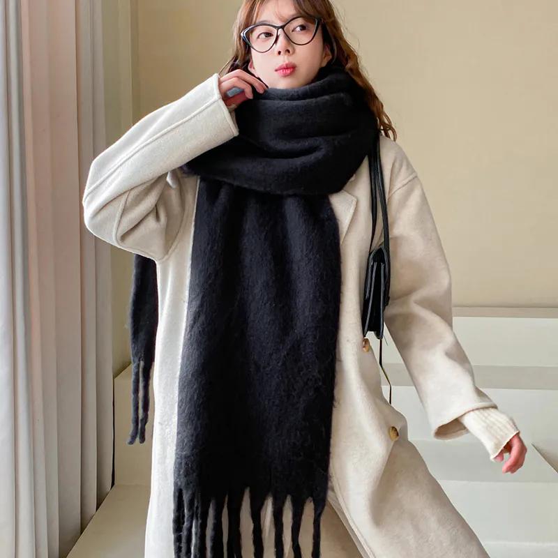 Thickened Warm Cold-proof White Shawl Scarf Women's Autumn Winter Warm Long Tassels Scarf