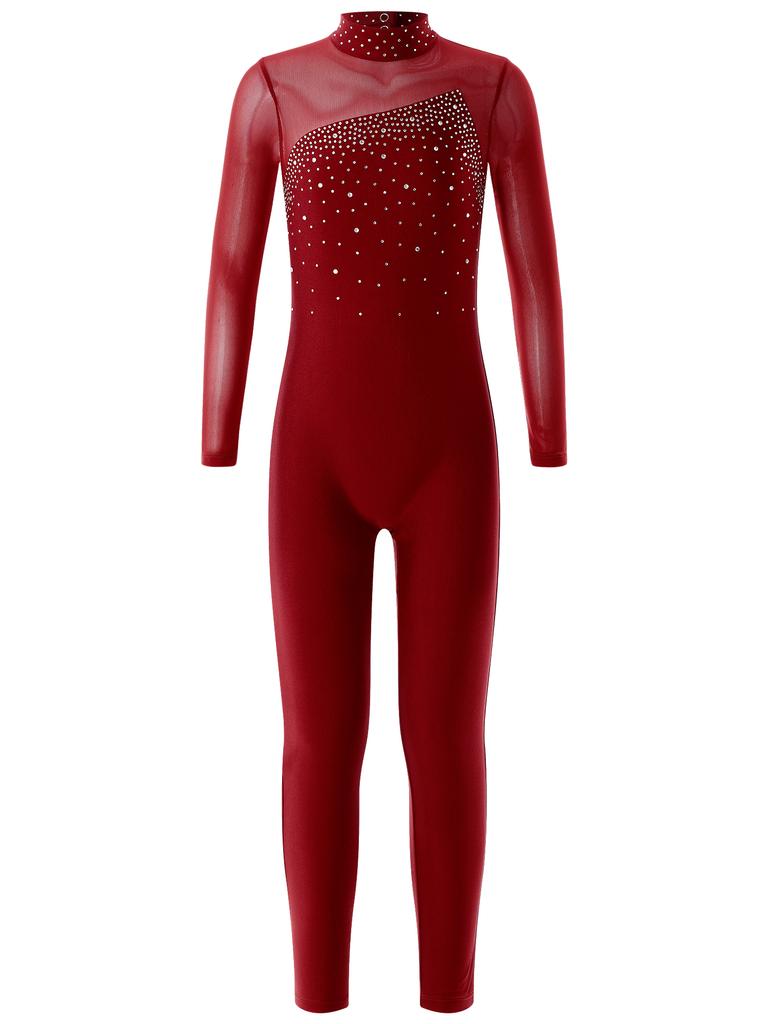 Children Girls Fashion Leotard Long Sleeve Round Collar Hollow Back Skating Performance Jumpsuit
