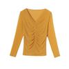 New Autumn V-neck Fashionable Temperament Versatile Bright Silk Mesh Yarn Long Sleeve Chic Base Shirt for Women