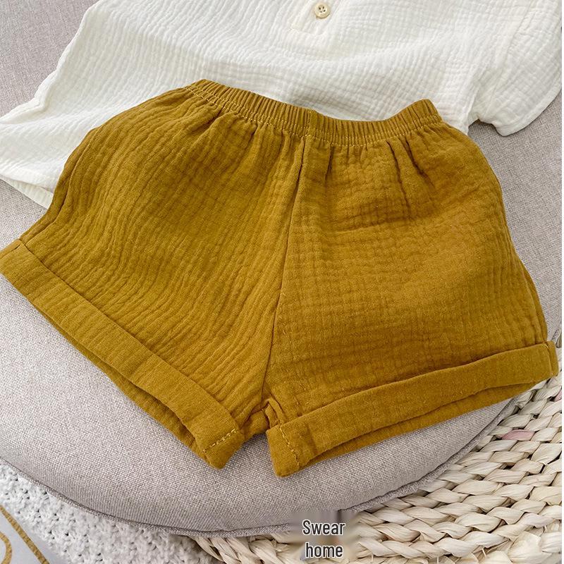 Летний детский хлопковый марлевый комплект из двух предметов с коротким рукавом: Легкий и дышащий для мальчиков и девочек