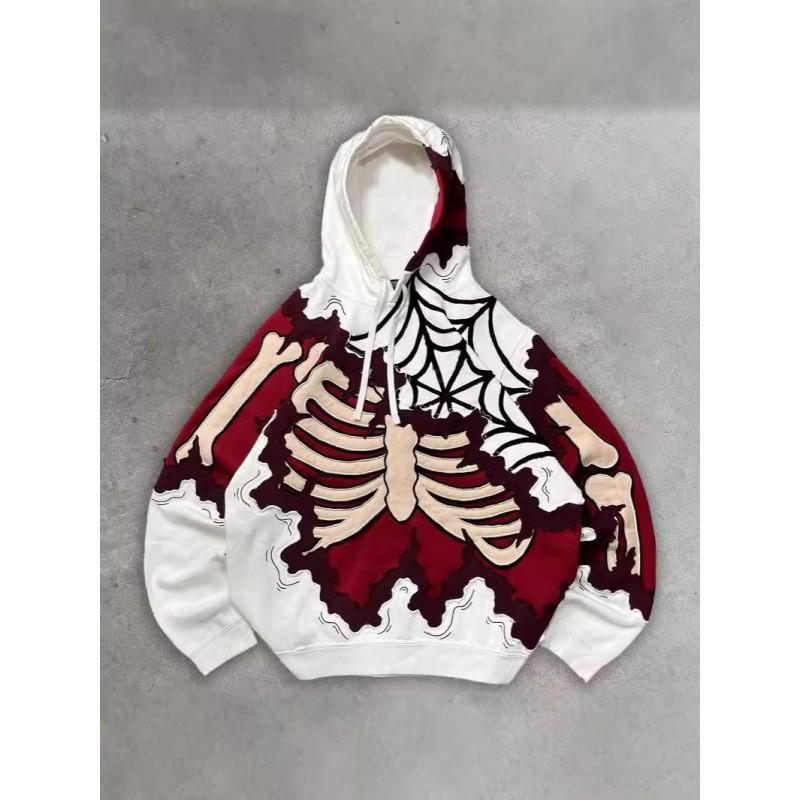 2026 Skull Print Hoodie Men - Lightweight Air Layer Sweatshirt Casual Streetwear Long Sleeve Pullover With Front Pocket