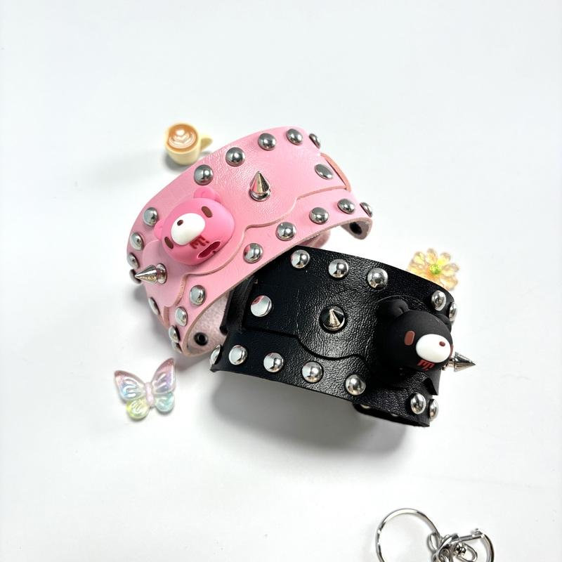 cute bear Rivet Bracelet Punk Style Kawaii Pink Black Wristband Y2K Gothic Emo Accessory