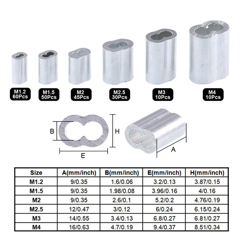 250Pcs 304 Stainless Steel Wire Rope Cable Thimbles and Aluminum Crimping Loop Sleeve Assortment Kit for Wire Rope Rigging
