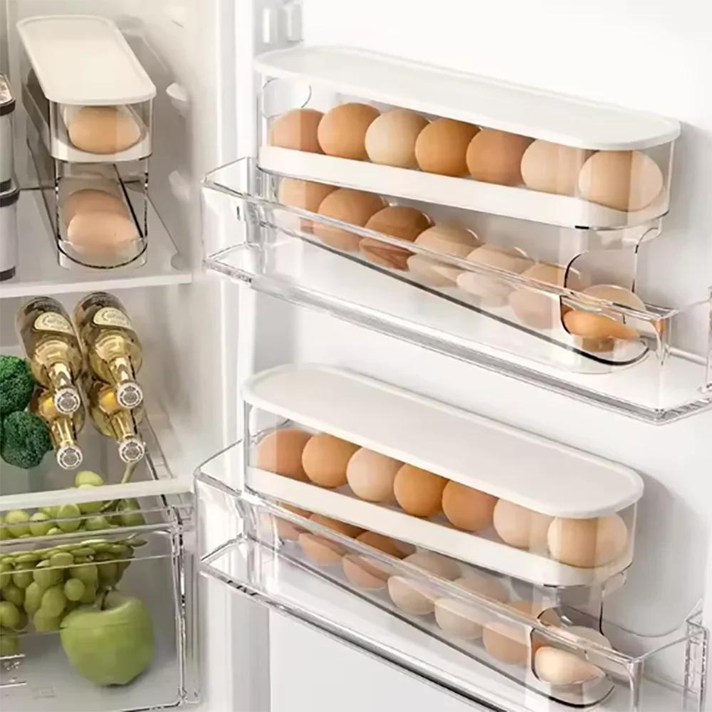 Bilayer Fridge Egg Storage Box Automatic Rolling Eggs Holder Rack Ladder Style Refrigerator Eggs Dispenser Egg Organizer Holder